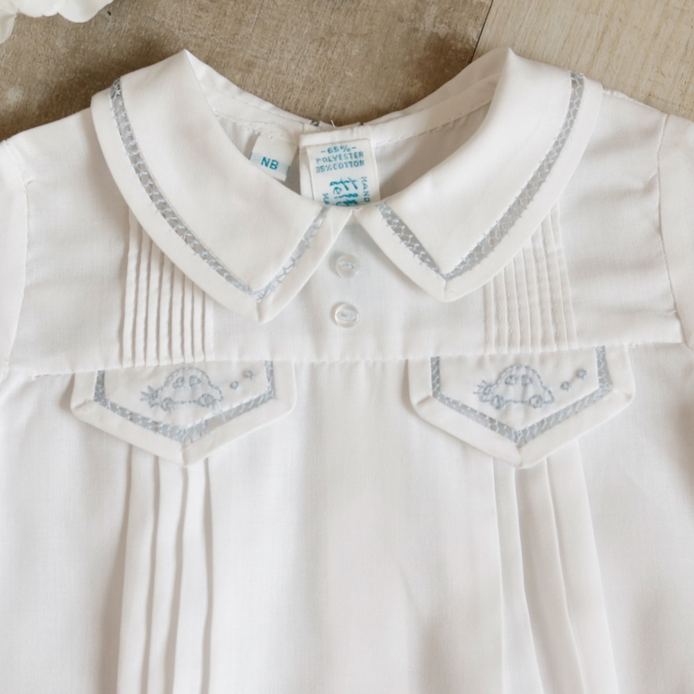 Blue Heirloom Car Creeper Romper Feltman Brothers Newborn NWT Special Occasion - Picture 2 of 4